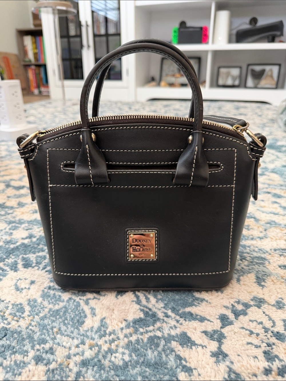 Dooney & Bourke Black Leather Mini Satchel with Contrast Stitching No Strap